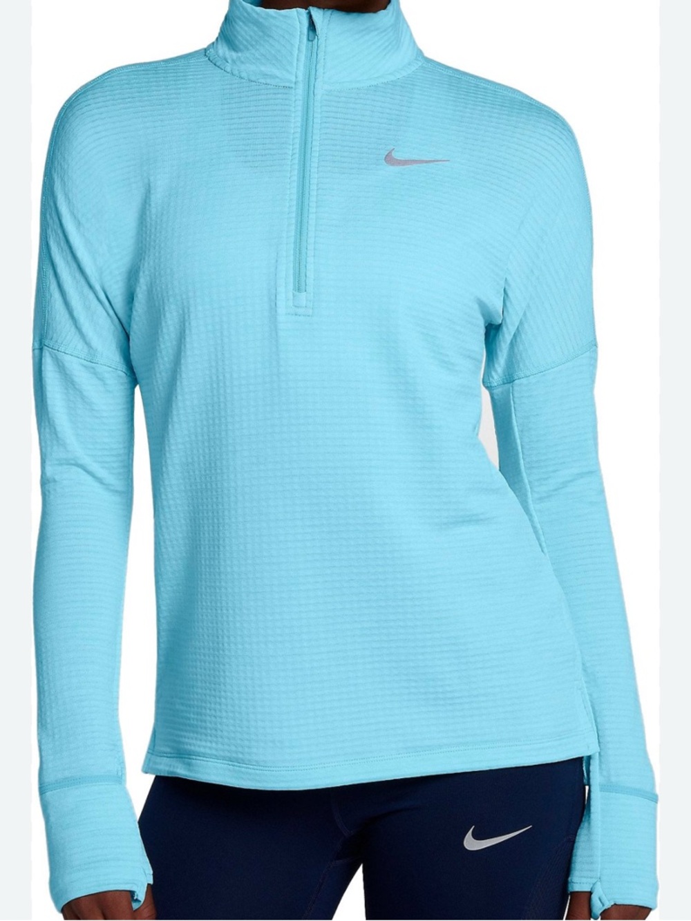 Nike Dri-Fit Women's Light Blue Quarter-Zip Running Top Sz M Thumbholes‎